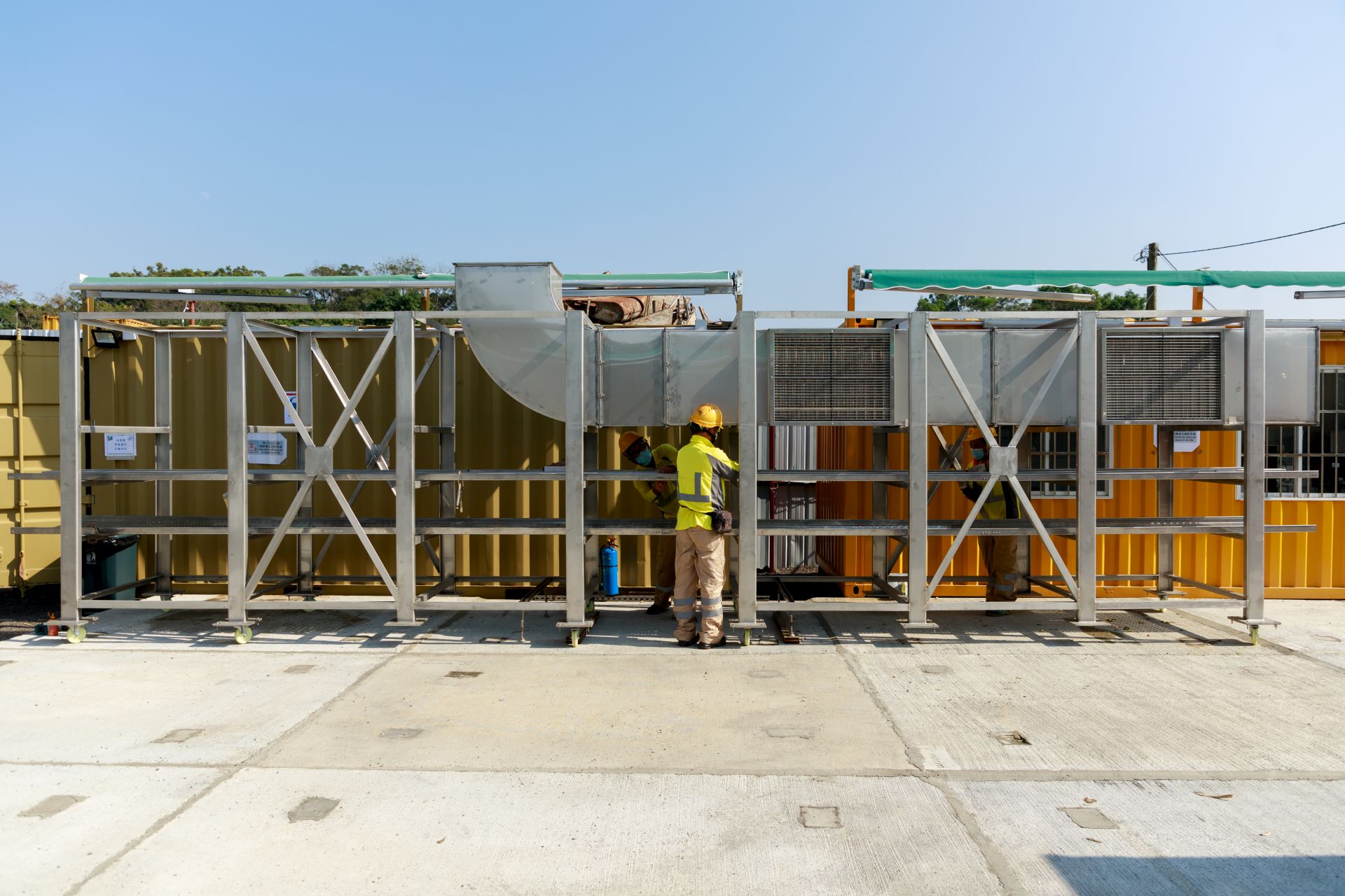 DfMA(MEP) Fabrication Yard - Service Rack Installation in Progress